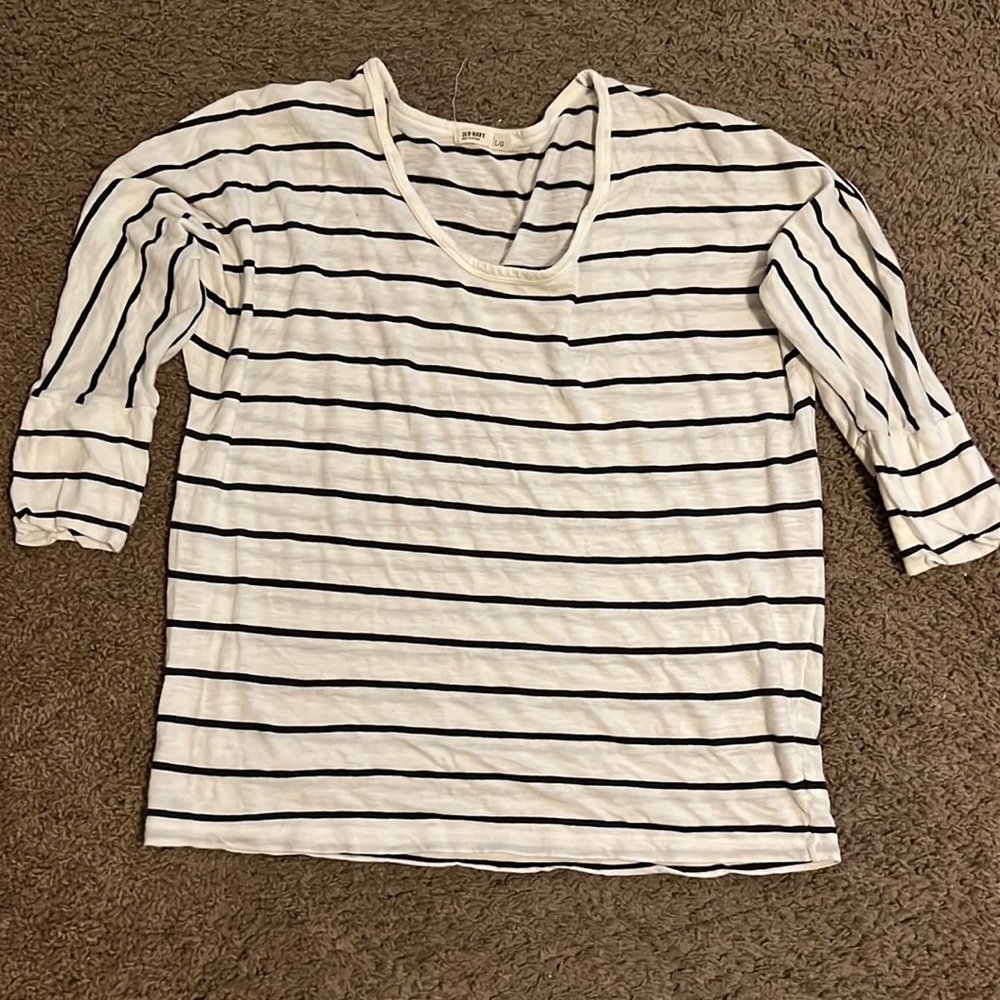 Old Navy Black & white striped 3/4 sleeve top, Sz Lg